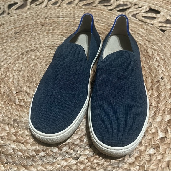 Rothy’s The Original Slip On Sneakers Navy Blue Women’s Sz 8 Tan Stripe - Picture 4 of 6